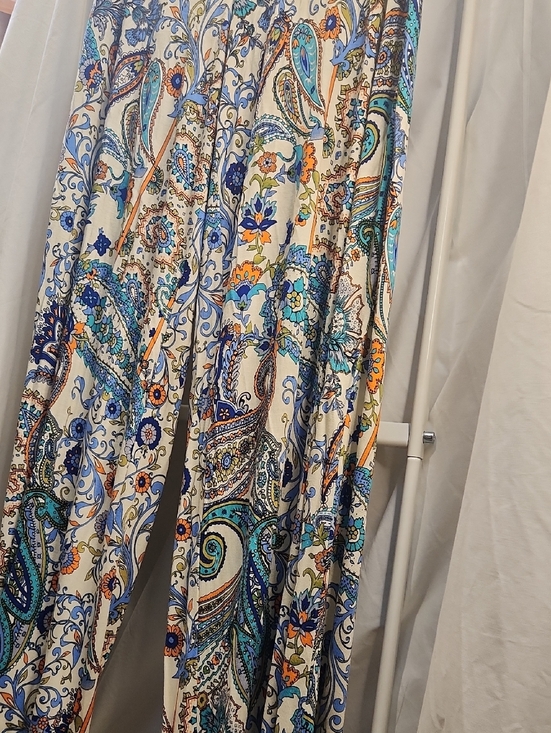 Cato Pants - Cato Cream Paisley Wide-Leg Palizo Pant with Blue & Orange Accents